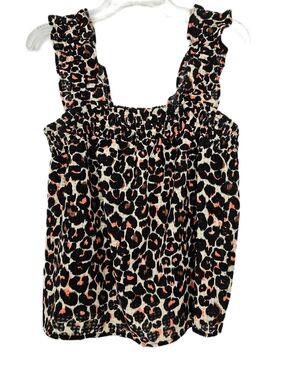 Who What Wear Leopard Print Tank Top - Black, Cream & Coral Small